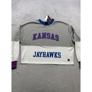 The Wild Collective Kansas Jayhawks Women Small Grey Mesh Cropped Long Sleeve T